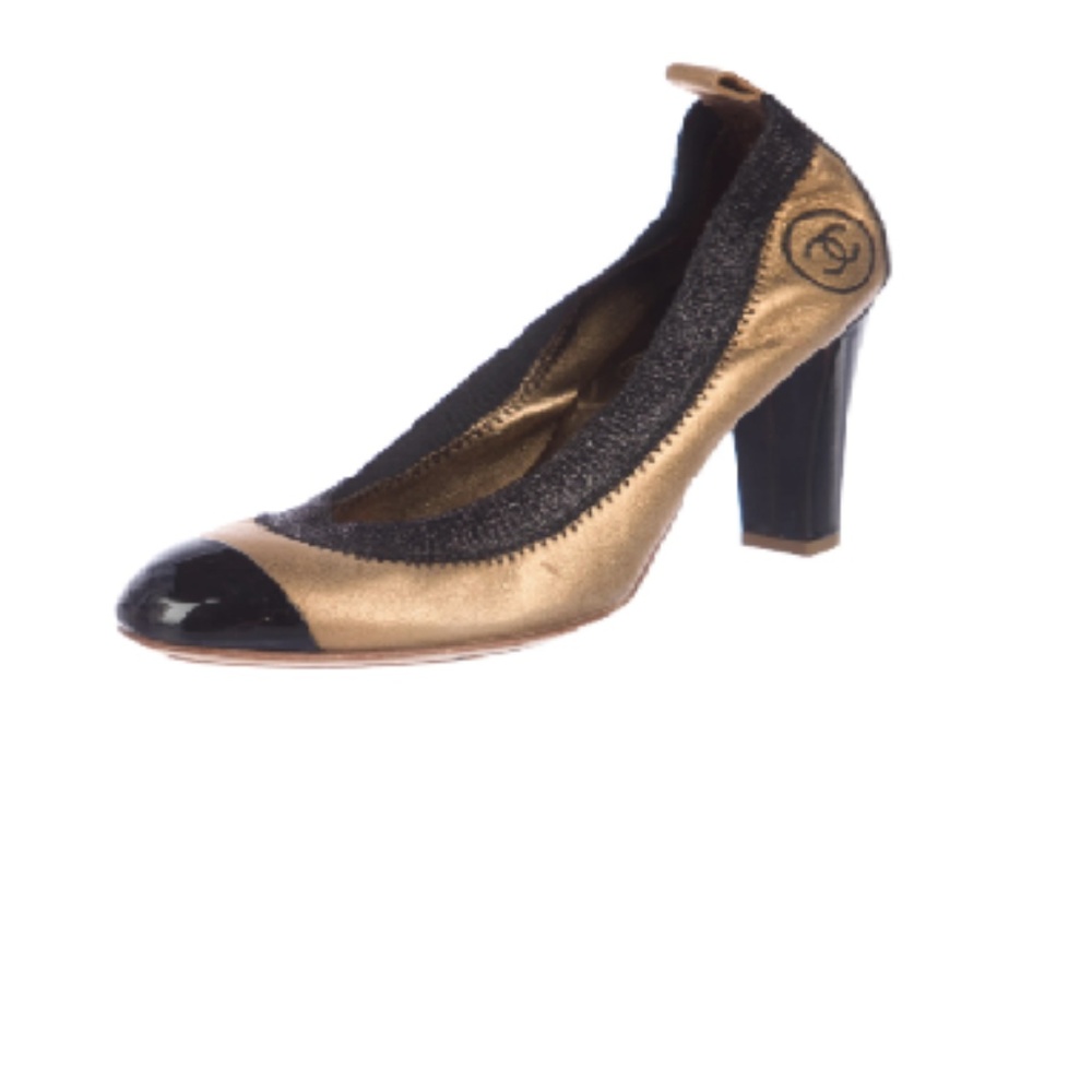 Gold & Black CHANEL CC Cap-Toe Pumps